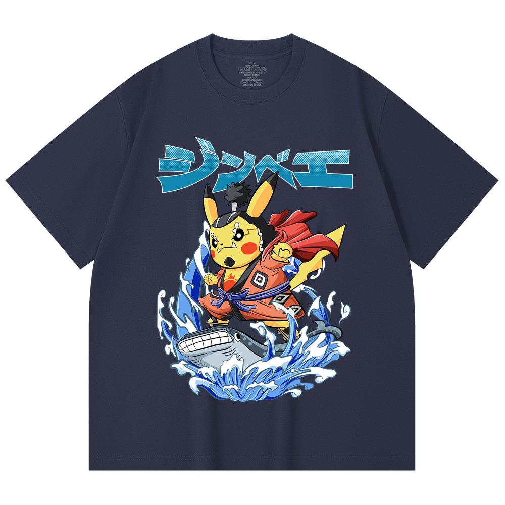 230 Gsm 100% Cotton Pokemon V11 Jimbei Pikachu Print Unisex Heavy Cotton T Shirt