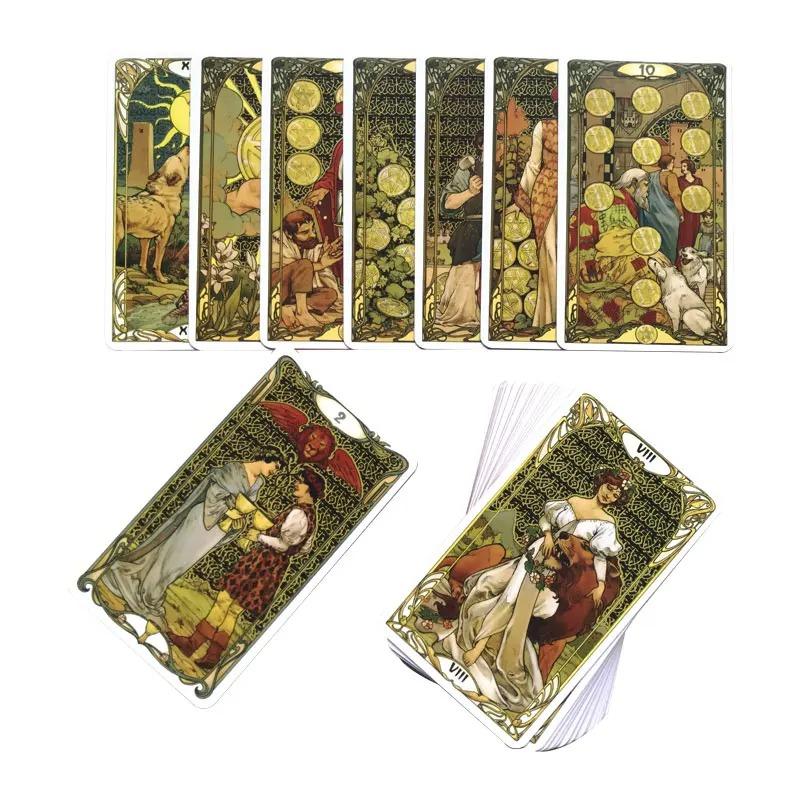 Goldenes Jugendstil Tarot Wahrsagen Anfänger Prophezeiungs-Requisiten Leitfaden Deckspiele Schicksal Wahrsagekarten