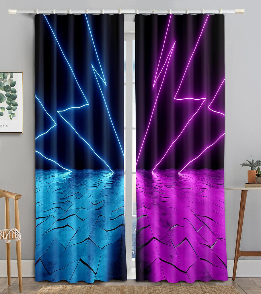 Neon Emitted Light Filtering 3D Printing WaveBlackout Window Panel Curtain Living Room Room Bedroom Bathroom Kicthen Door Cupboard Decor Hooks