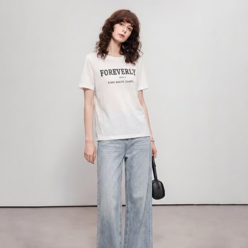 Demana Women s Tencel Cotton Blend Letter Print T-Shirt M