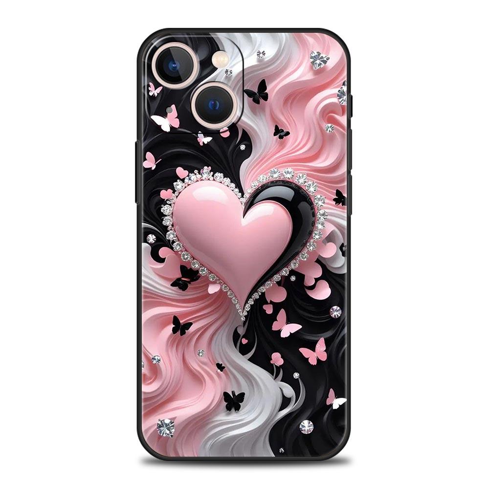 Colored Love Heart Printed Phone Case Cover for iPhone 17 16 15 14 13 12 Pro Max 11 Pro Max 17 AIR Plus Shockproof Soft TPU Bags