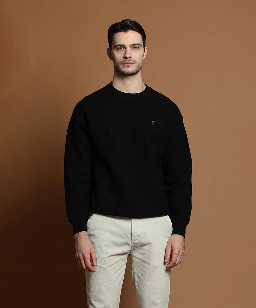 PANICALE Black Wool Blend Waffle Round Knit