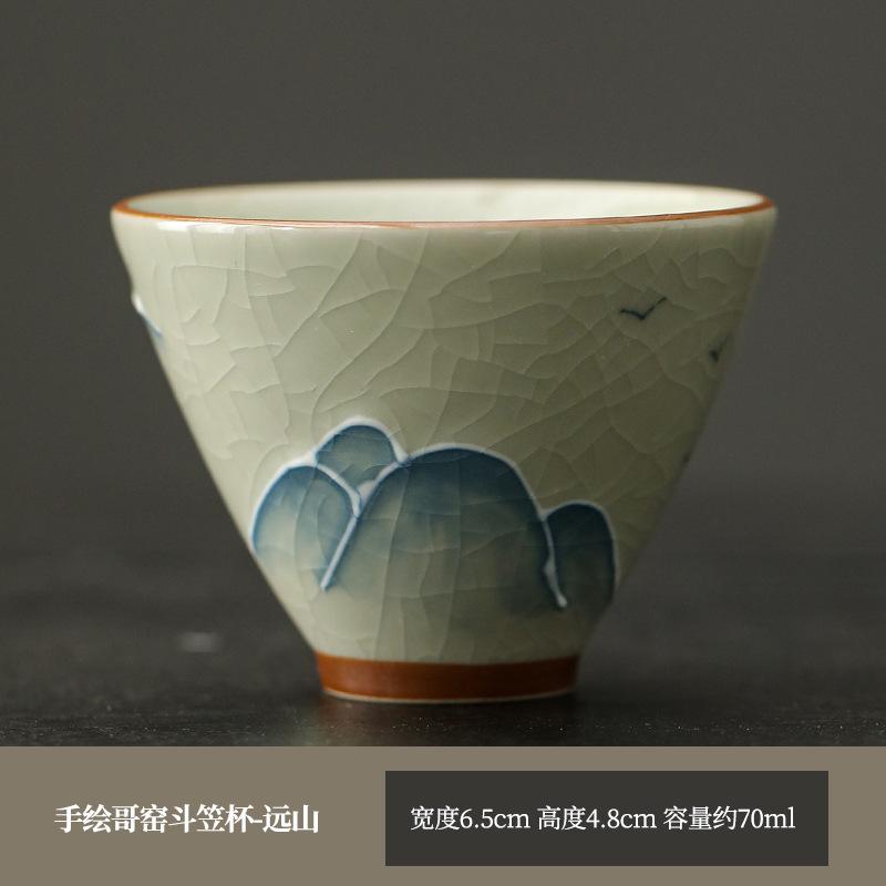 Hand-Painted Ge Kiln Underglaze Color Teacup, A Single High-End Chinese-Style Open Piece, A Ceramic Master Cup Gift