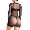 Damska erotyczna sukienka z długim rękawem Mock Neck Przepuszczalna bielizna nocna Bodycon Mini Dress