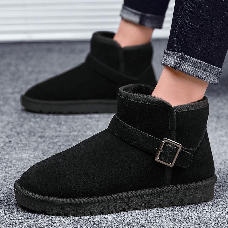 Classic Buckle Leather Snow Boots Men and Women Couples Long Fluff Winter Shoes Cold Cotton Boots Large Cotton Shoes 5