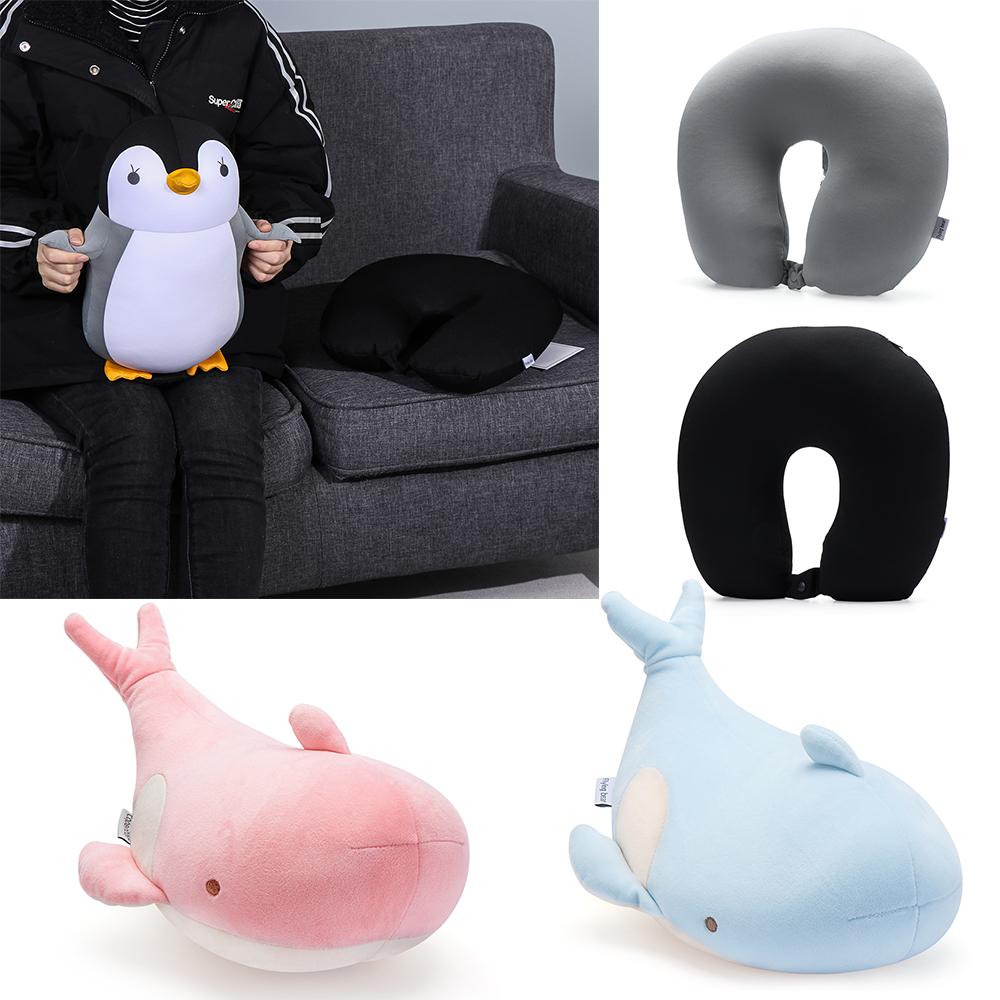 Changable Cervical Cartoon Protection Neck U Shaped Travel Pillow Penguin Whale Fluffy Pillows