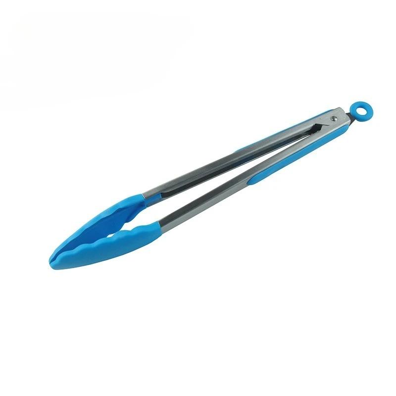 1 Pc Black Silicone Food Tongs, Stainless Steel Food Tongs Outdoor BBQ Clamps for Camping Kitchen Tongs for Baking Steak