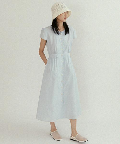 Lingseoul Stripe Button Shirring Dress-Stripe