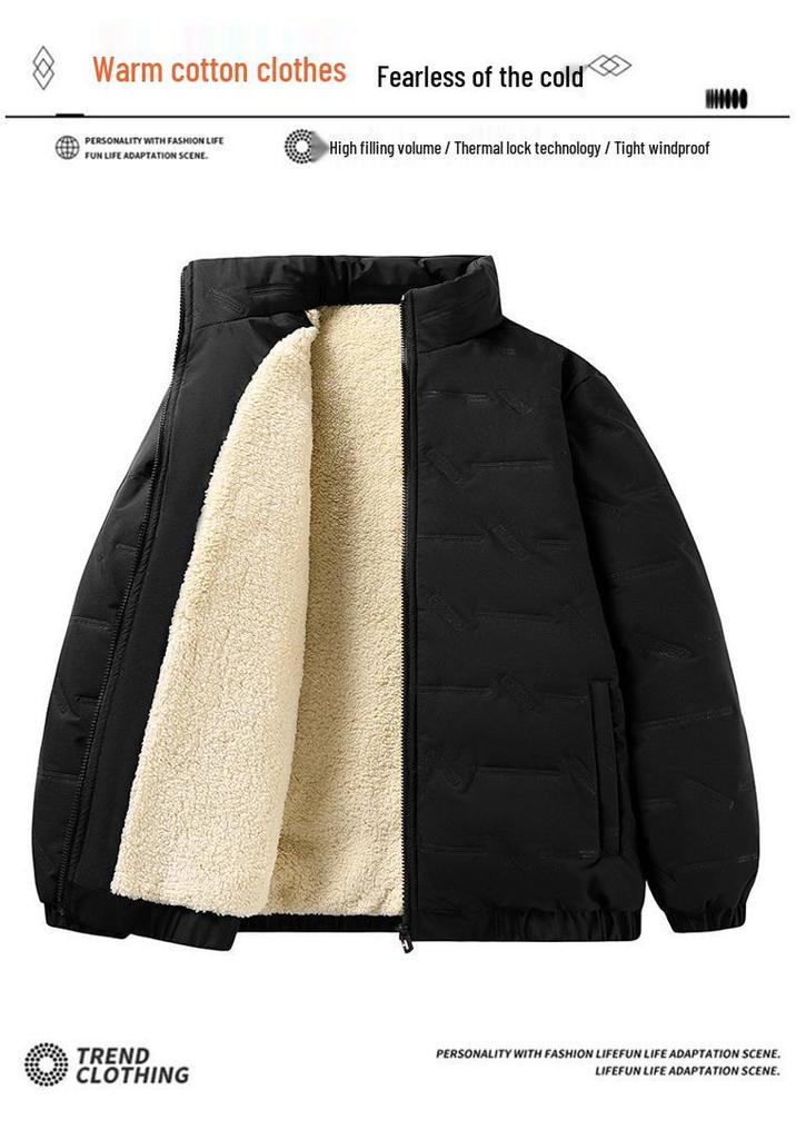 Men's Winter Business Casual Lambswool Jacket, Stand Collar, Thickened, Plus Size, Fleece-Lined, Warm Cotton.