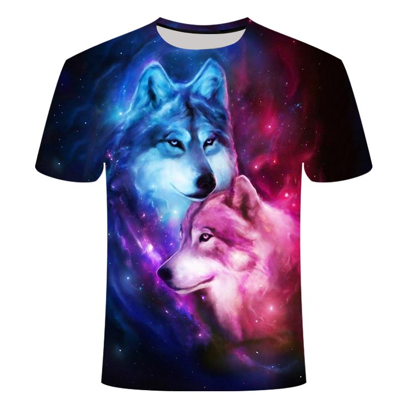 Summer Round Neck Animal Wolf Pattern 3D Print Top Fashionable Casual Short Sleeved Men's T-shirts