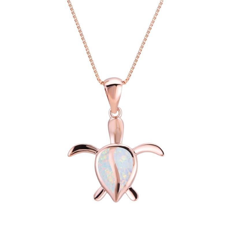 Wish European and American Style Rose Gold Single Turtle Opal Pendant Necklace Simple Cartoon Collarbone Chain