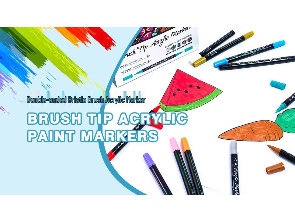 Double-headed Acrylic Marker Pens with Stackable Colors and Soft Brush Tips for Art Painting