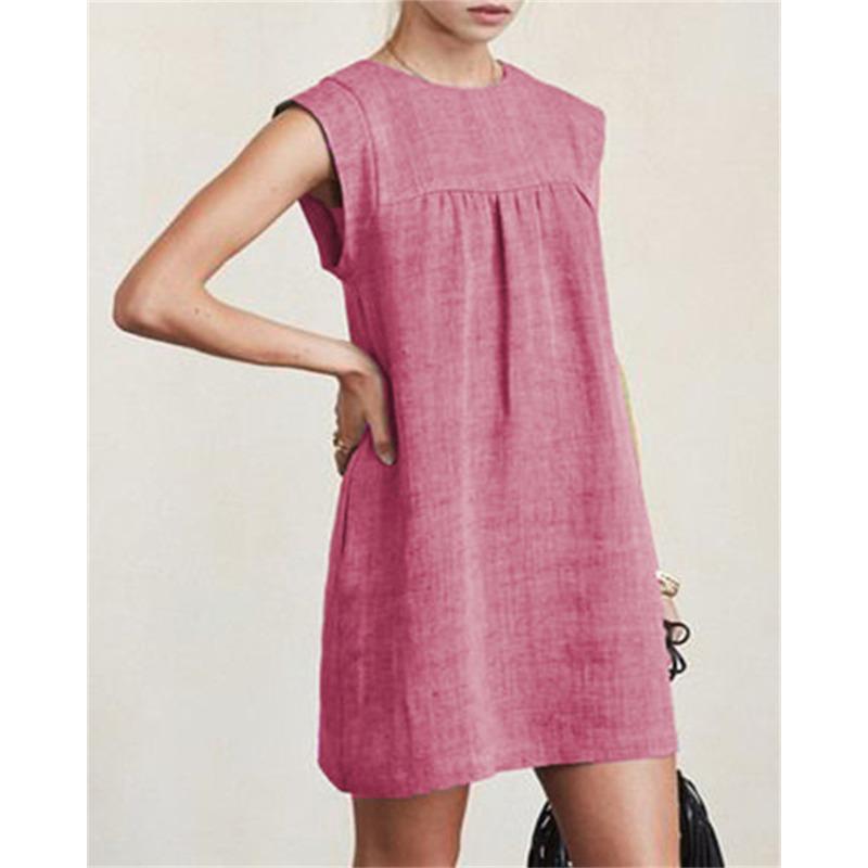 JPNTKY Fashion Solid Color Print  O-Neck Casual Dresses
