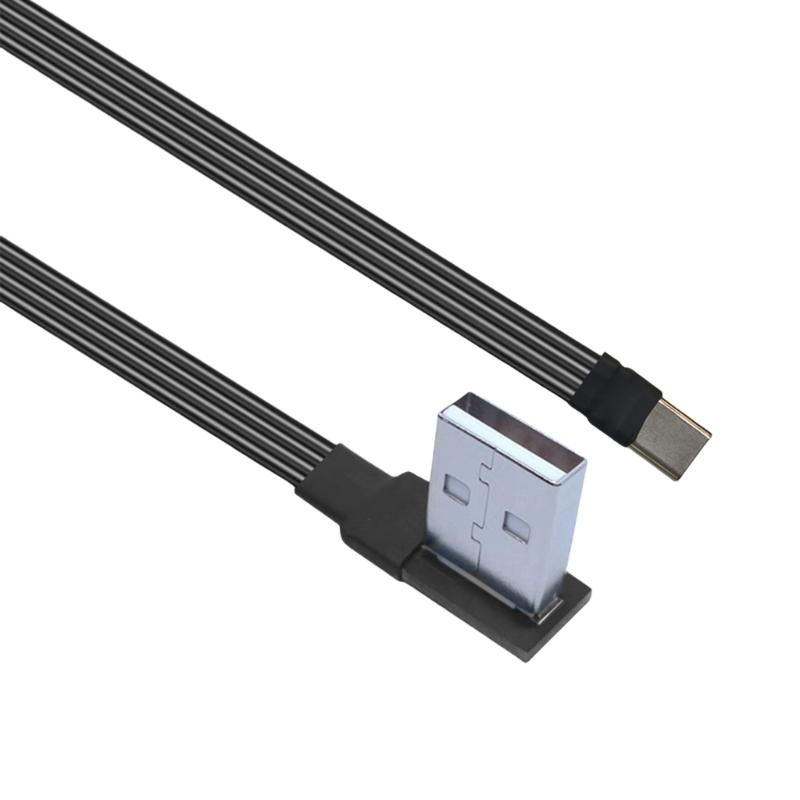 Flat Flexible Right Angled 90 Degree Usb Male to Type C Charging Data Cable 10W for Cellphone Laptop