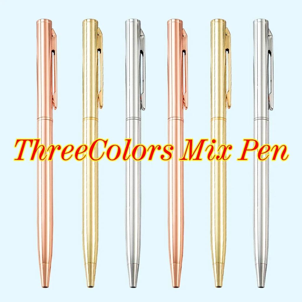 20-200 Pens New Slim Metal Ballpoint Pens Rose Gold Custom Logo Advertising Lettering Engraved Name School Office Supplies Gifts