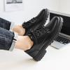 Black Round Toe Thick Sole Men's Leather Shoes Comfortable Low Price New in Elegant High Quality Fashion 2025 Male Casual Shoe