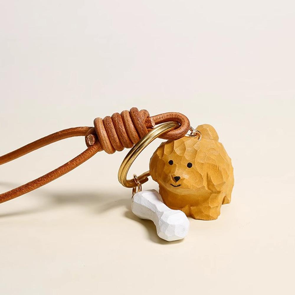 Handcrafted wood carving Home decorations desk accessories room decor Handmade Puppy Statue Hand-carved Puppy and Bone Statue