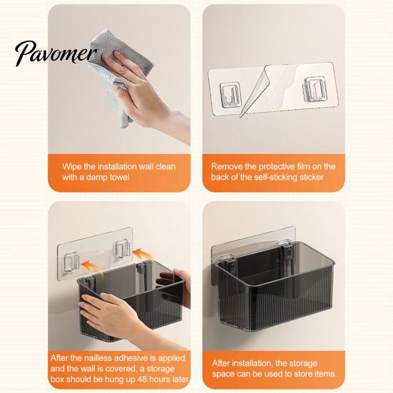 Bedroom Wall Shelf Wall-mounted Storage Rack, Transparent Plastic Space Saving Organizer Bin, Box Self Adhesive No Drill Container for Toiletries And