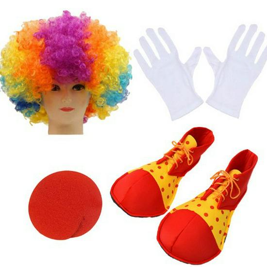 Easter Clown Costume Kit: Hat, Bow Tie, Suspenders, Shoes, Socks, Red Nose