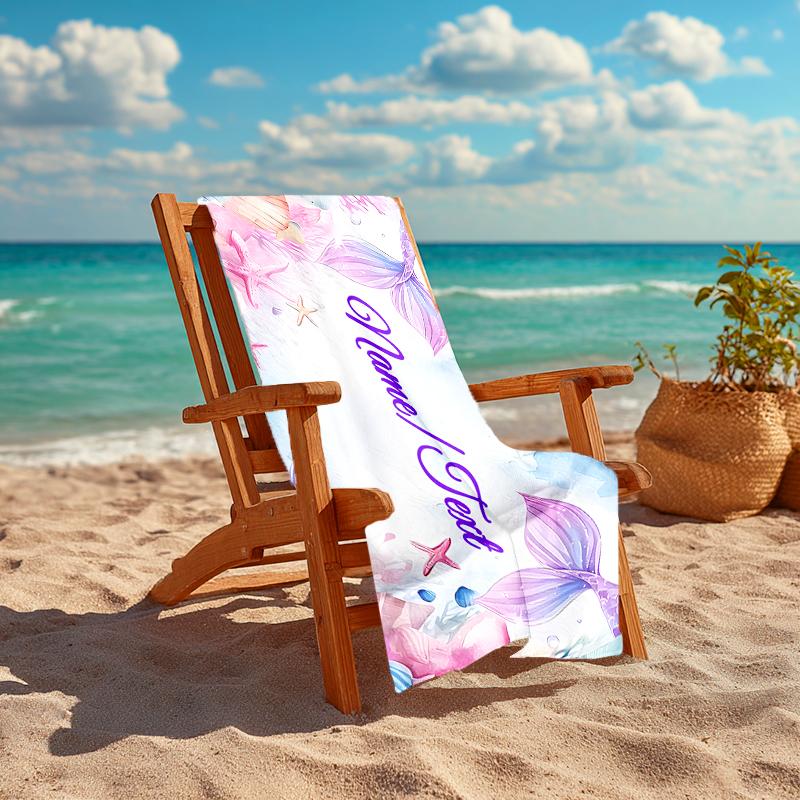 1PC Custom Name Mermaid Fantasy Underwater Scene Beach Towel Highly Absorbent And Sand-Resistant Towel for Swimming, Pool, Yoga, And Travel Lightweigh