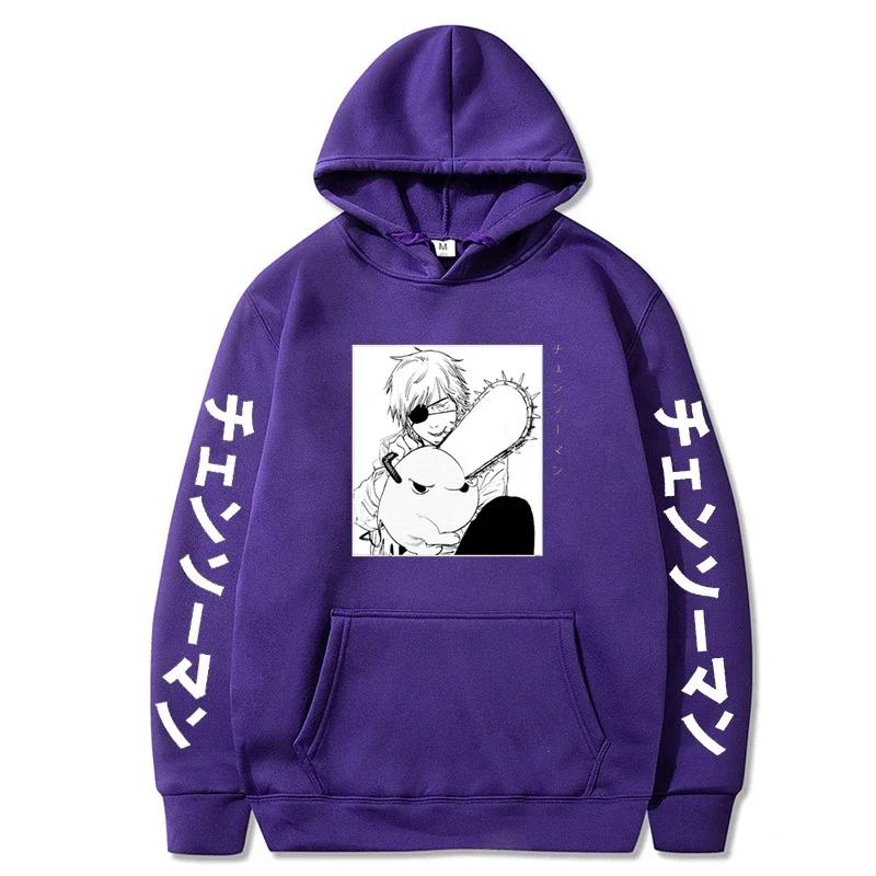 Anime Chainsaw Man Hettegenser Dame Streetwear Langermet Harajuku Genser Topper Gotisk Hettegenser Løse Hettegensere