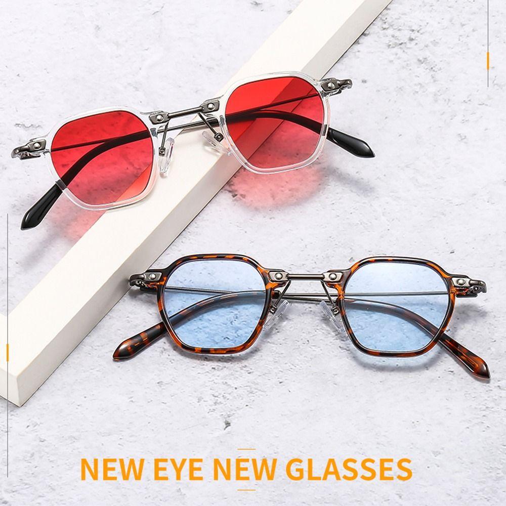 Polygon Frame Punk Sunglasses Vintage Small Ocean Color Eyewear Avant Garde Sun Glasses for Women & Men