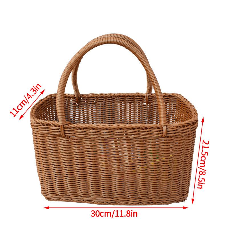 Handwoven Storage Basket Outdoor Picnic Baskets Rattan Kitchen Fruit Vegetable Bread Shopping Basket Bath Organizer with Handle