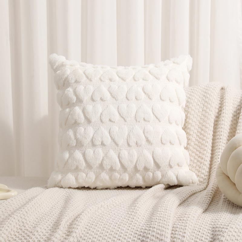 Snow Velvet Quilted 3D Heart Pillow Cover for Valentine's Day - Sofa or Bedroom Decor