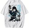 Trend Summer 2025 Cosplay Neutral Black and White Muichiro Tokito T-shirt Kimetsu Yaiba Demon Slayer Anime Black Shirt Soft Tee