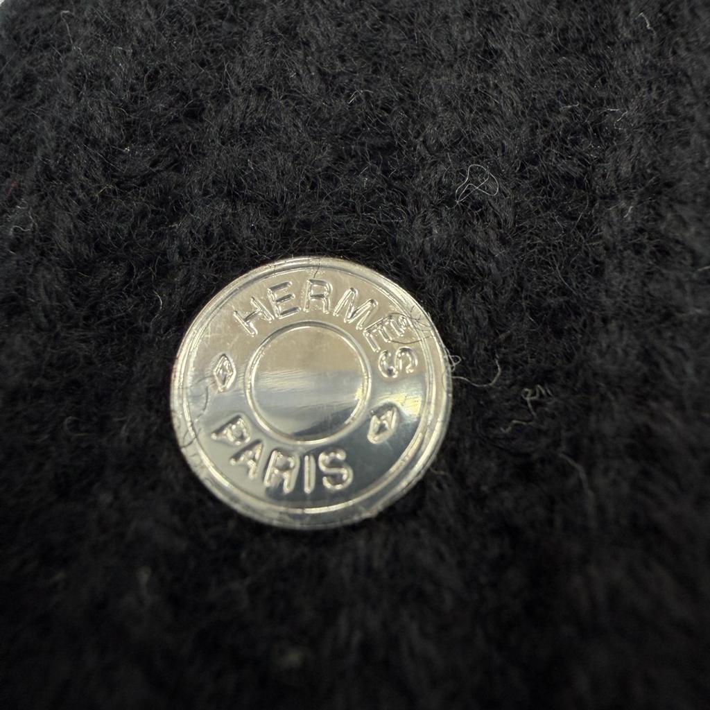 Pristine HERMES Knit cap Frecans Serie Metal Hat black wool mens M Used