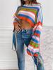 Women's Rainbow Stripe Tassel Knitted Sweater Sexy Ultra Short Open Umbilical Loose Sweater