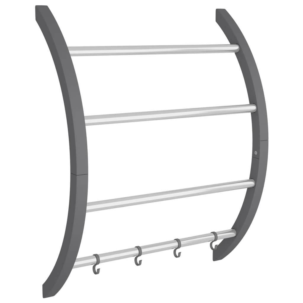 Towel Rack with Hooks Silver 56 X 16 X 72 Cm Aluminum