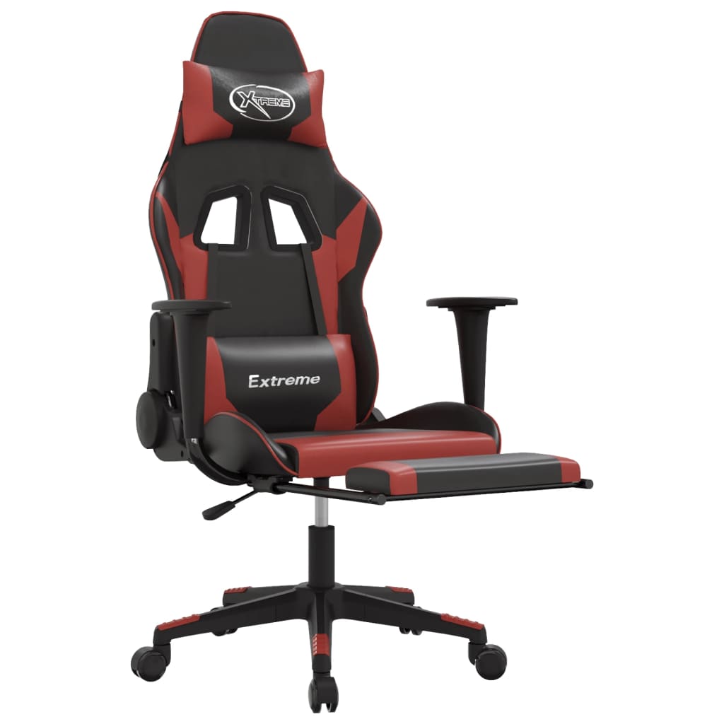 Vidaxl Gaming Chair with Footrest, Black and Wine, Faux Leather