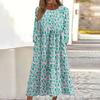 Women's Casual Round Neck Floral Print Midi Dress Long Sleeve Pocket Dress