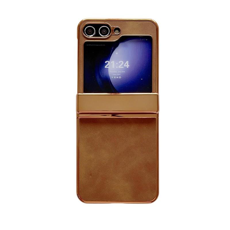 Z Flip 6/5 Phone Case Electroplated Vintage Leather Texture Hinge Cover Shockproof Protector