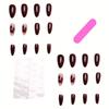 24PCS Short Almond Press On Nails, Burgundy Gold Bead Floral, Glossy Fake Nails for Daily Party Wear, with Tool Kit Gift