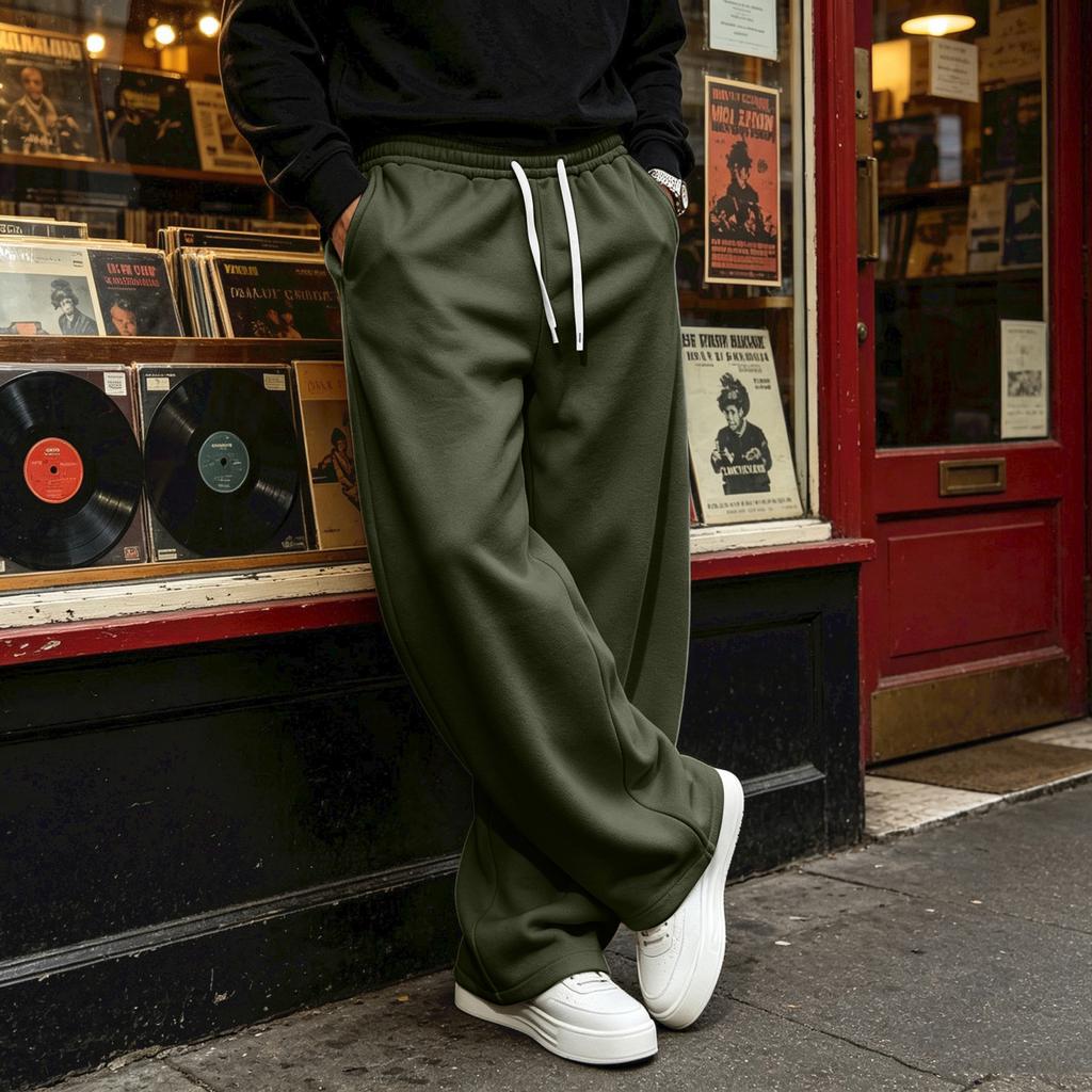 Herren - Gefütterte Jogginghose, Farbe Locker Geschnitten Gerade Beine mit Elastischem Bund für den Winter