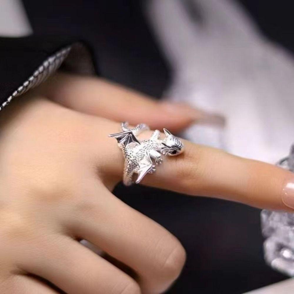 Adjustable Flying Dragon Ring Vintage Dark Animal Finger Rings Dragon Opening Rings  Couple Ring