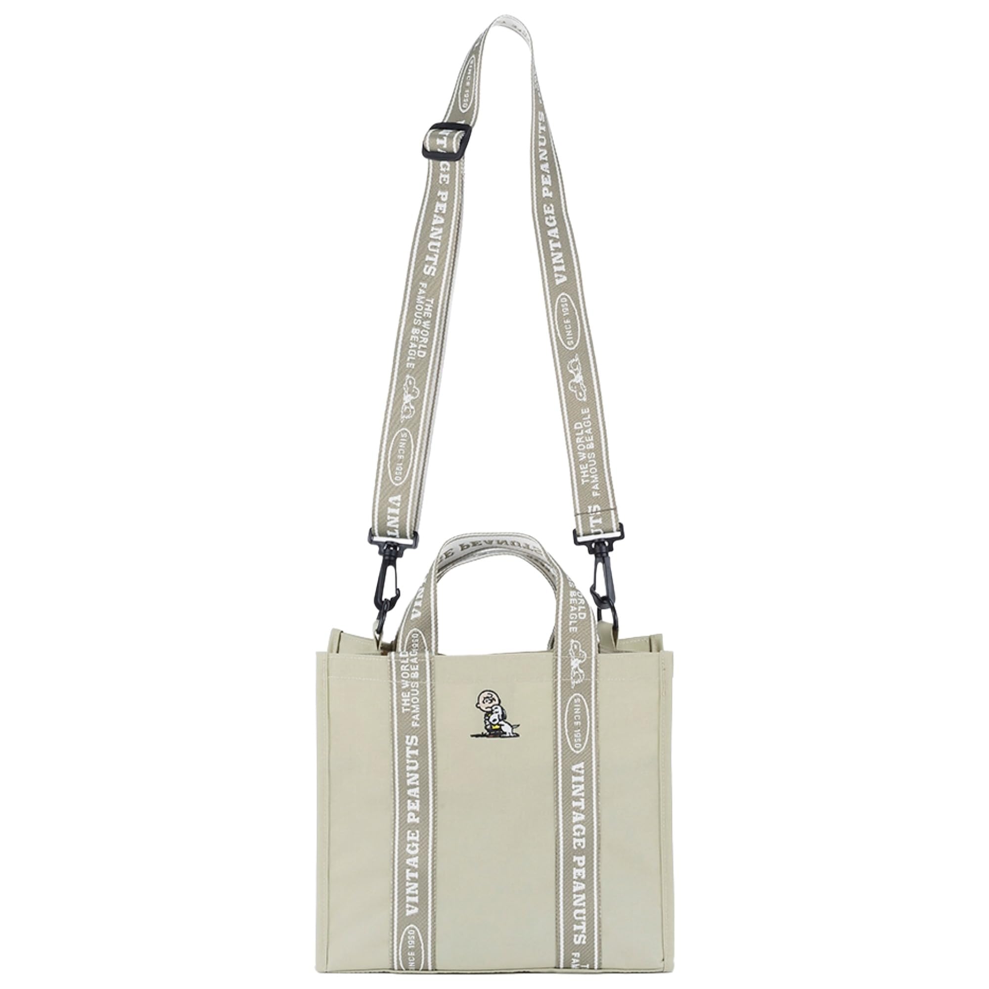 

Сумка-тоут с арахисом [SOLEIL 2-Way Square Tote] Сумка на плечо Snoopy, 2-сторонняя, легкая, вышитая, компактная, идеально подходит для прогулок, песочно-бежевая
