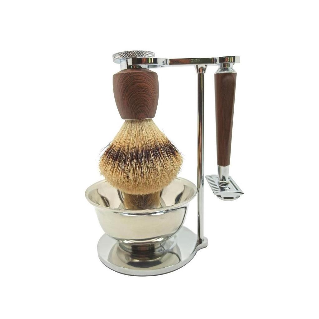 Men's Shaving Gift Set: 3 & 5 Layer Razor, Double-Sided Razor, Beard Brush, Bristle Brush, Bowl & Stand.