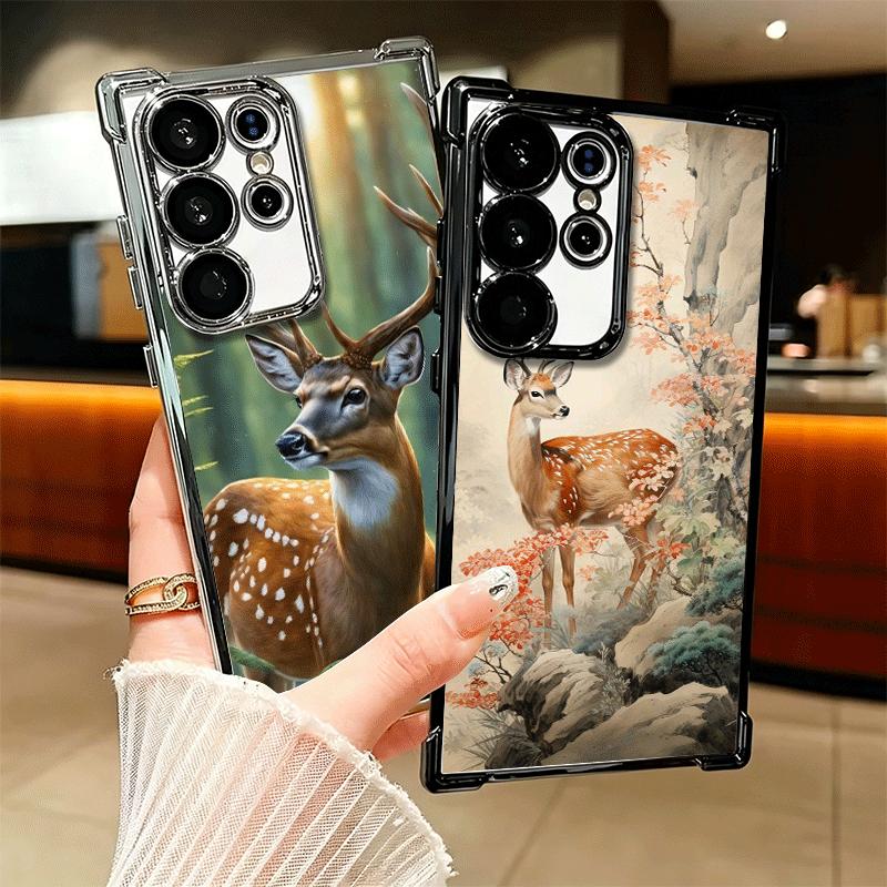 Sika Deer Elk Animal Plating Phone Case For Samsung Galaxy S24 S25 FE S26 Edge S23 Ultra S22 S21 Plus S20 Anti-Fall Airabag Cove