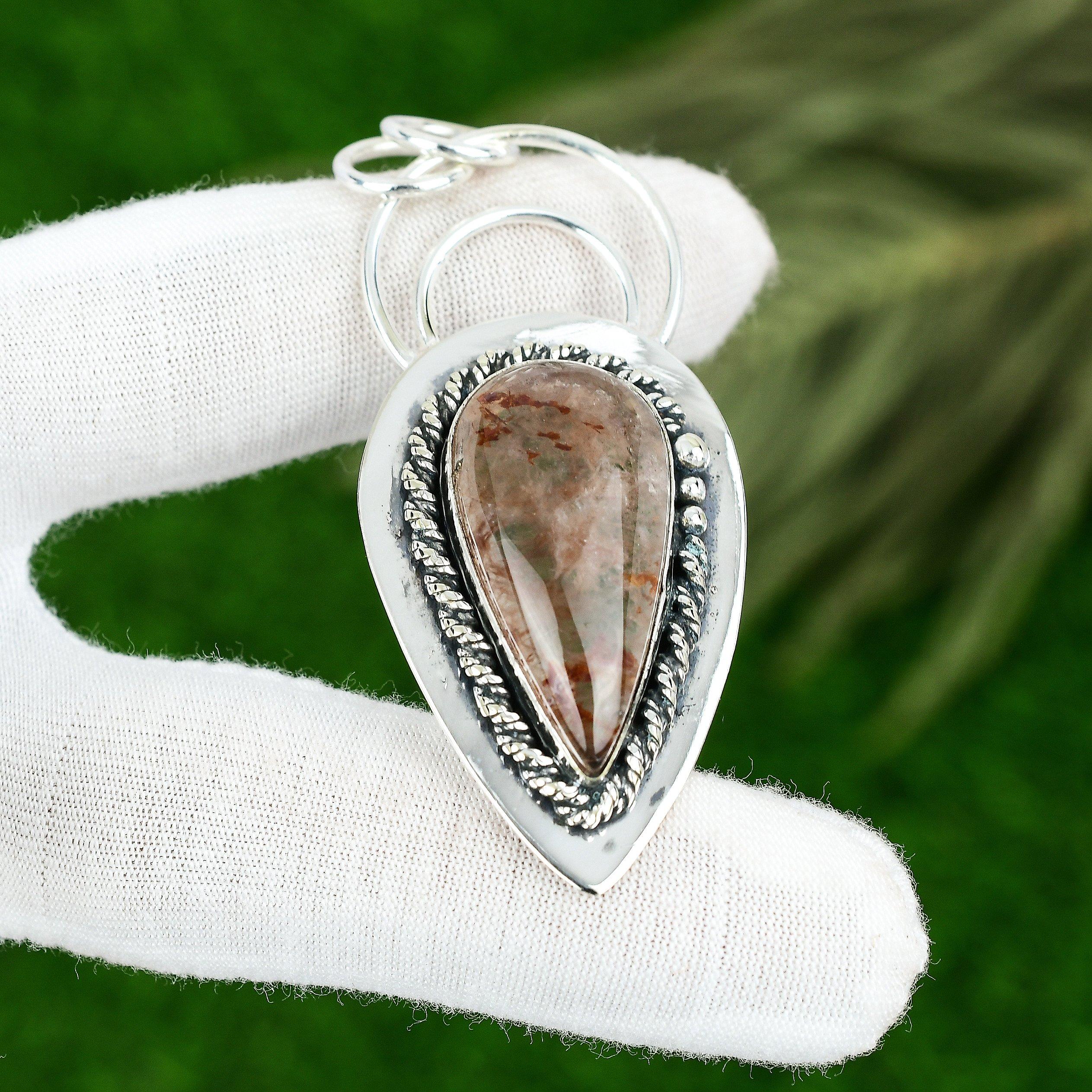 Mothers day Sale 925 Sterling Silver Pear Natural Elestial Quartz Bezel Pendant