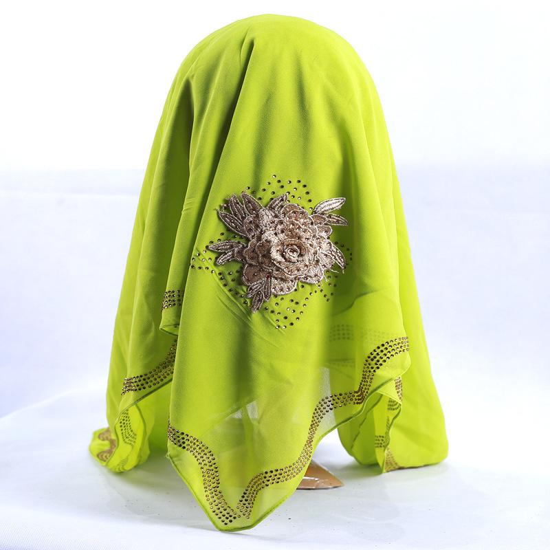 Trendy Pearl Chiffon Headscarf with Hot Drill Embroidery - Plain Single-Color Square Gauze Scarf