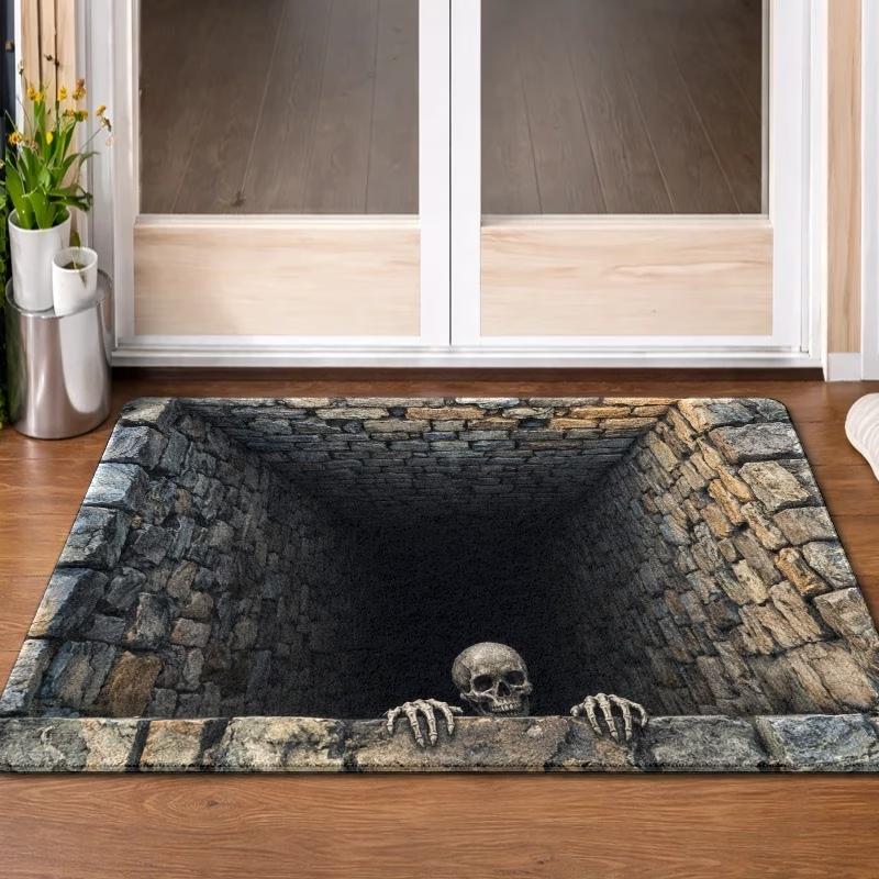 1pc Skull Horror 3D Visual Entrance Floor Mat, Suitable for Home And Outdoor Decor for Entrance,Bedroom 2D Flat Printing doormat