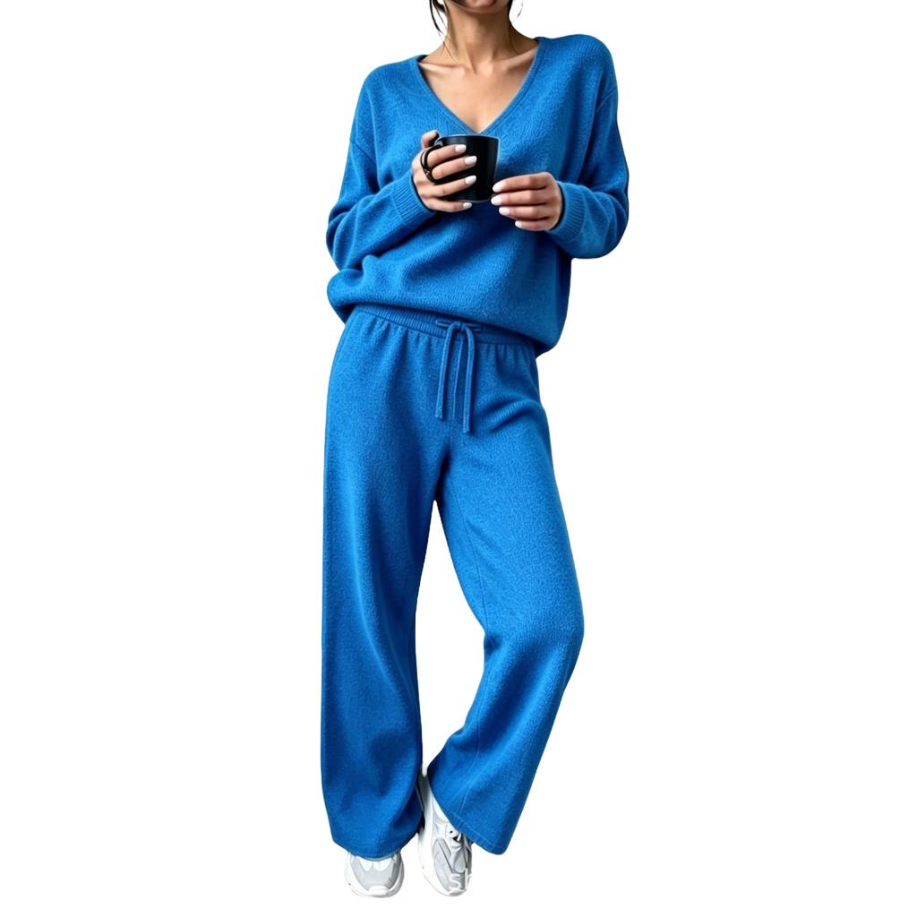 Women's Off-Shoulder Long Sleeve Cutout Knit Two-Piece Set Color Casual Outfit