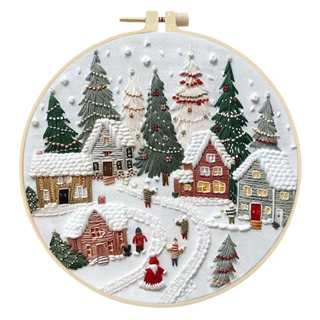 4 Sets Embroidery Starter Kit with Needles Thread Pattern & Instructions Handmade Sewing Xmas Crafts Set for Adults Beginners