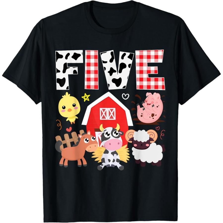 5th Birthday Five Year Old Farm Theme Animals Birthday Party T-Shirt(1) S