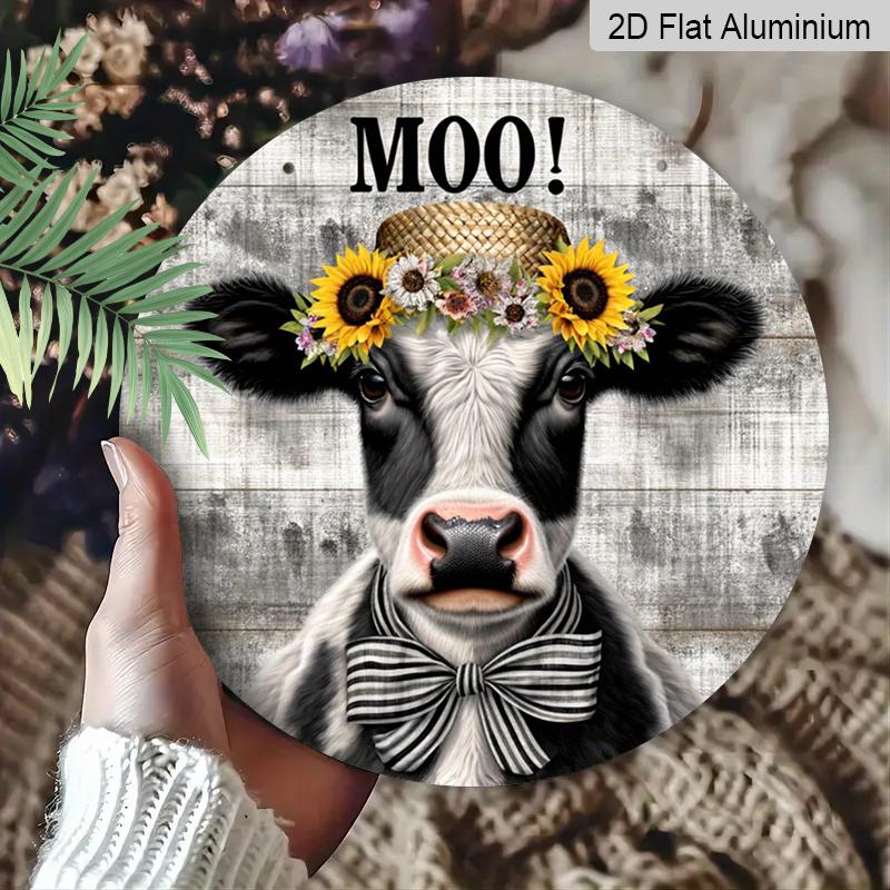 2D Flat 1pc, 8x8 in, Rustic Cow "Moo Y'all" Aluminum Metal Sign, Printed Artwork, Farmhouse Wall Decor, Home & Garden, Kitchen, Bar, Garage, Shop