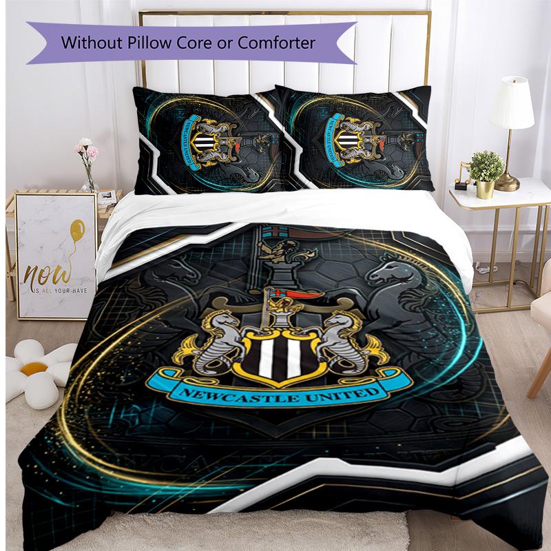 Newcastle United Football Printed 3 Pieces Bedding Set, Comfortable Skin Friendly Bedroom Duvet Cover Set