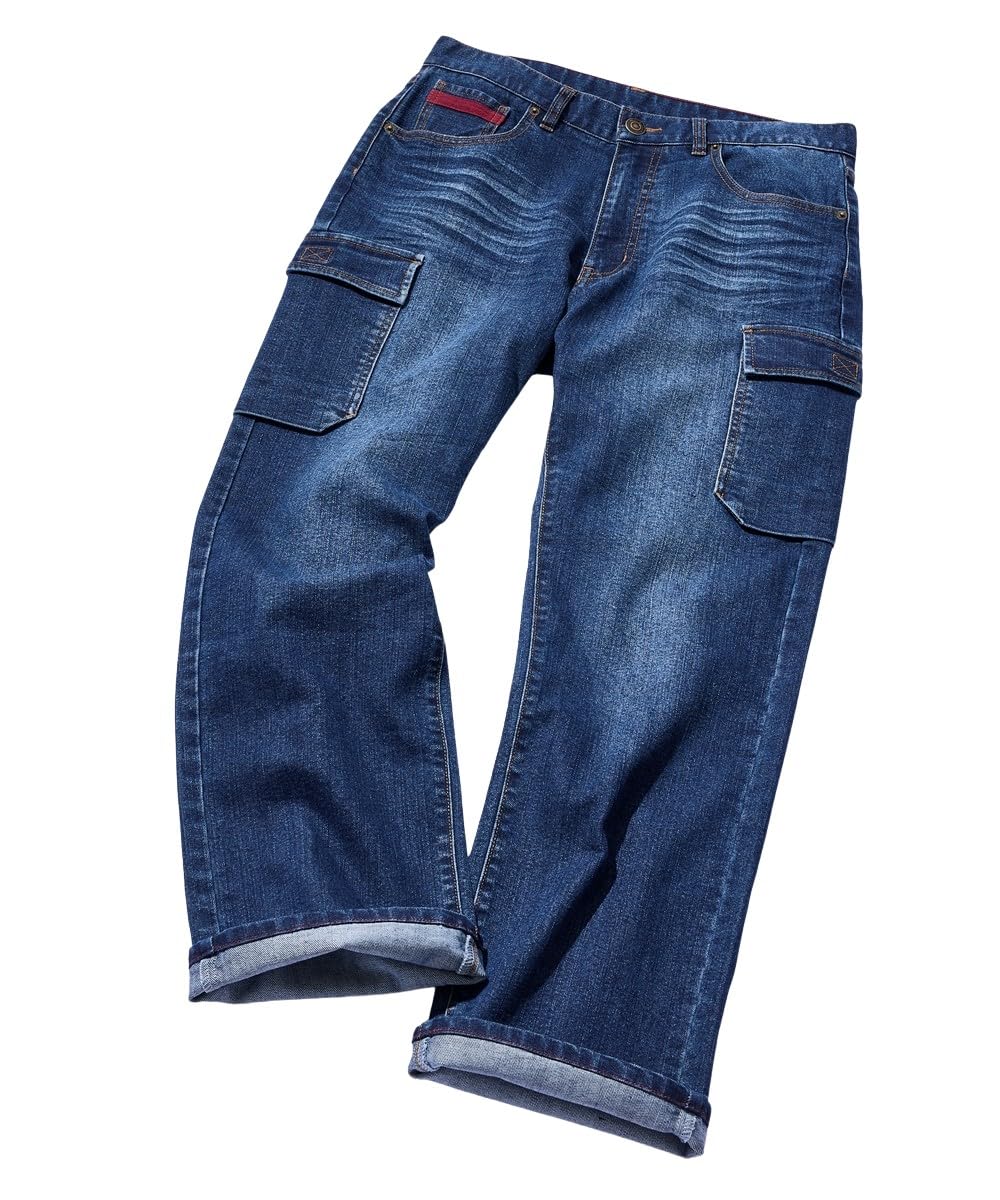 

Чоловічі вінтажні еластичні джинсові штани-карго довгі, темно-сині (Червона строчка), Розмір 105